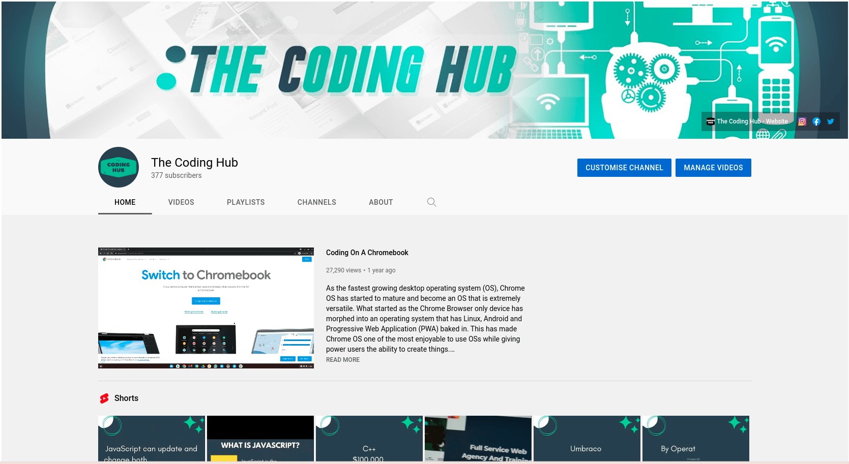 The Coding Hub YouTube Home Page